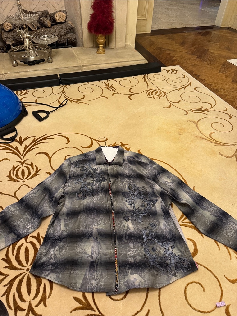 Robert Graham Men's Blue and Gray Patterned Dress Shirt
